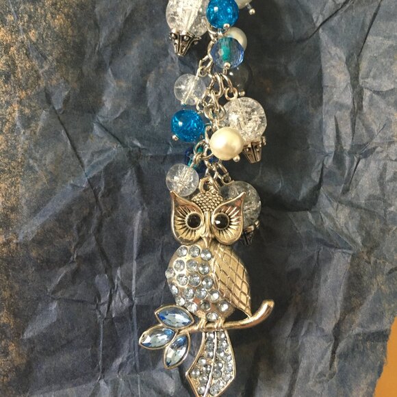 Owl Clip Charm – Blue Beaded Bag Accessory - Picture 3 of 3